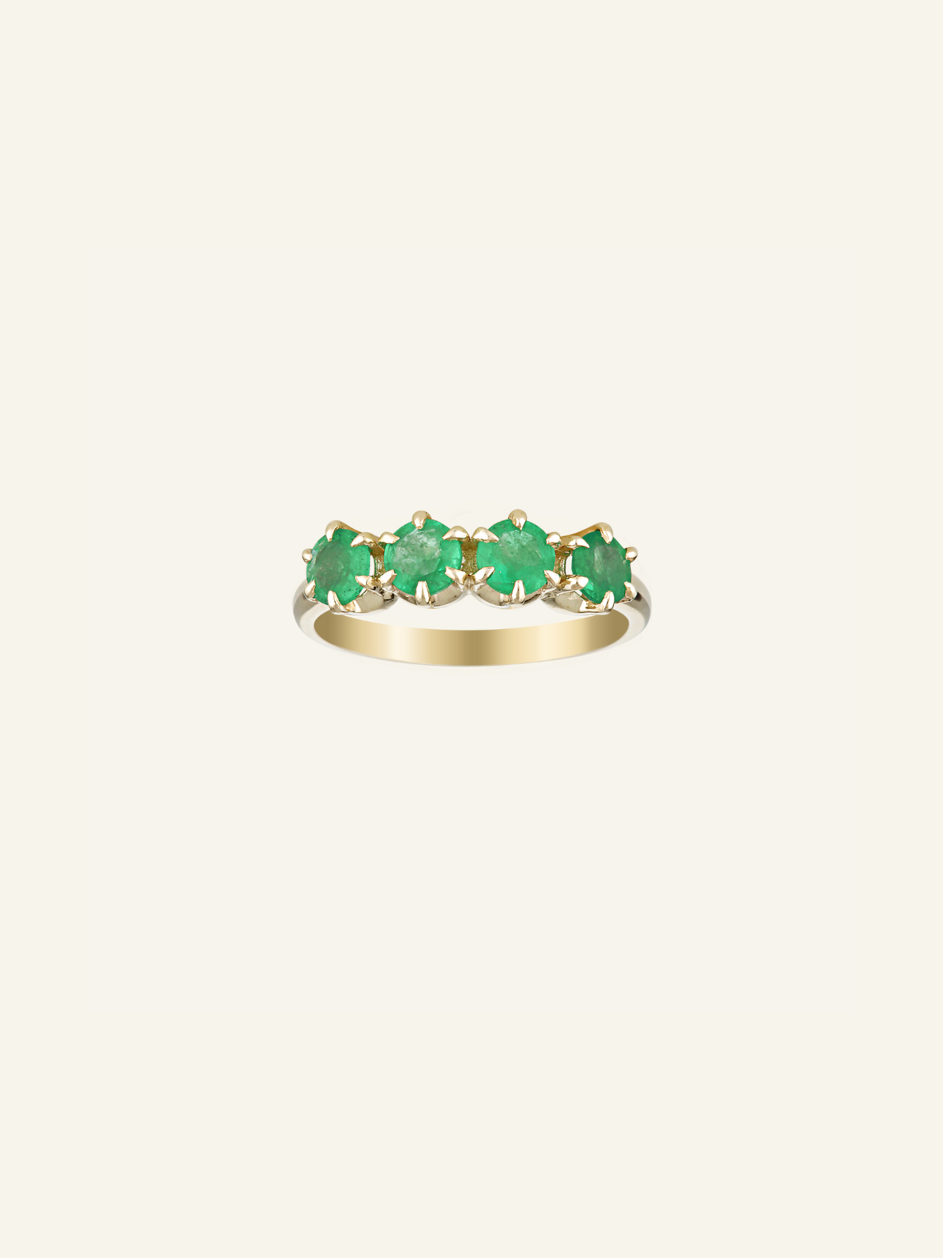 Solid Gold Four Emerald Ring