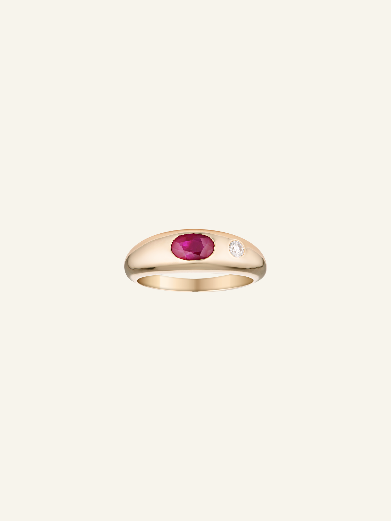 Solid Gold Ruby and Moissanite Dome Ring