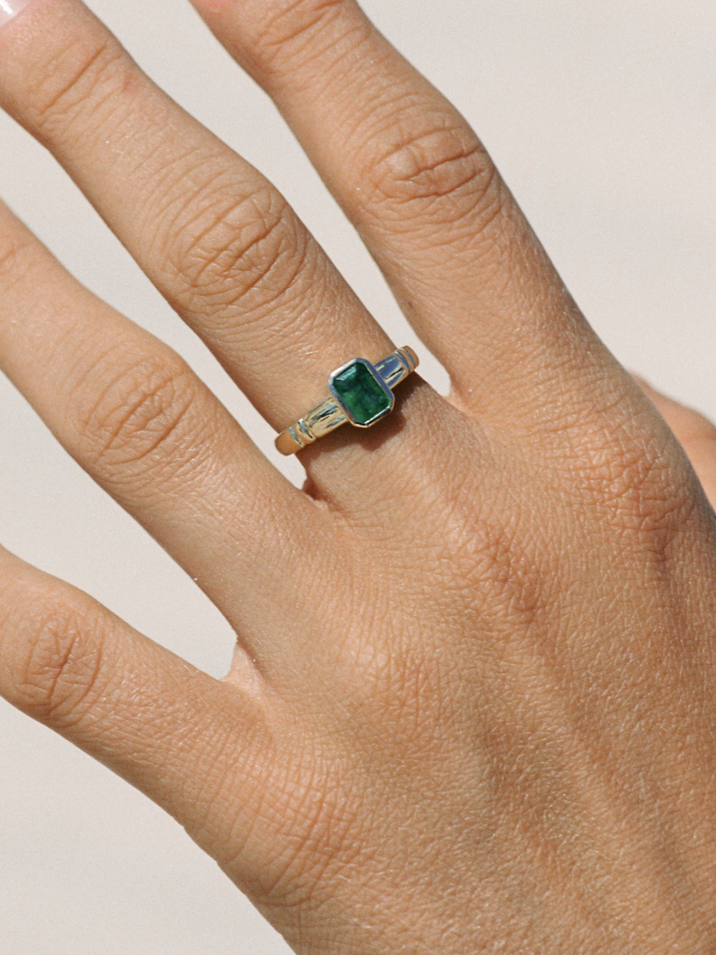 Emerald Engagement Ring with Old European Cut Diamond Halo in High Carat  Gold, Simple Rectangle Shaped Top, Vintage Early 20th Century Ring. -  Addy's Vintage