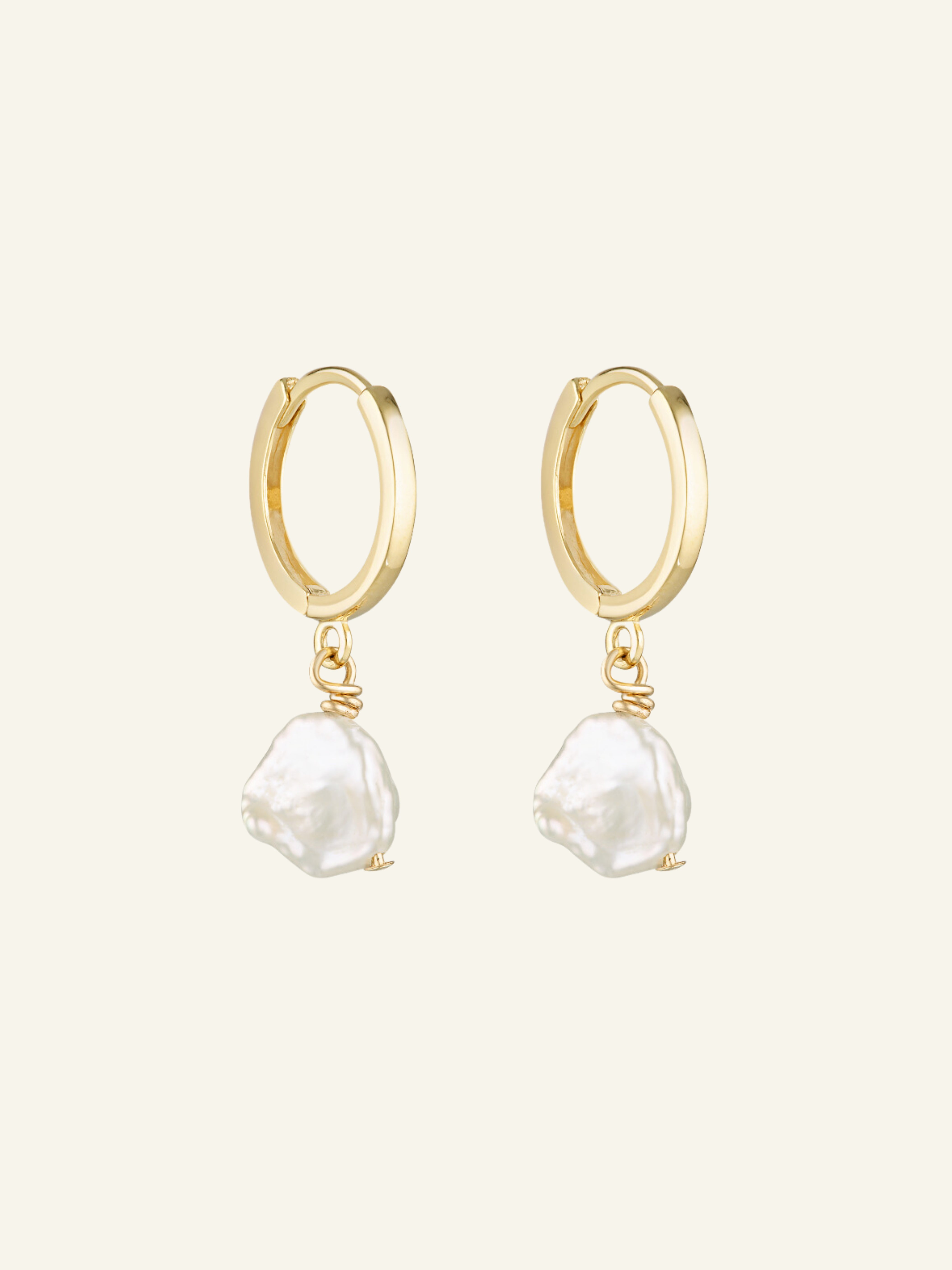 Solid Gold Pearl Hoops