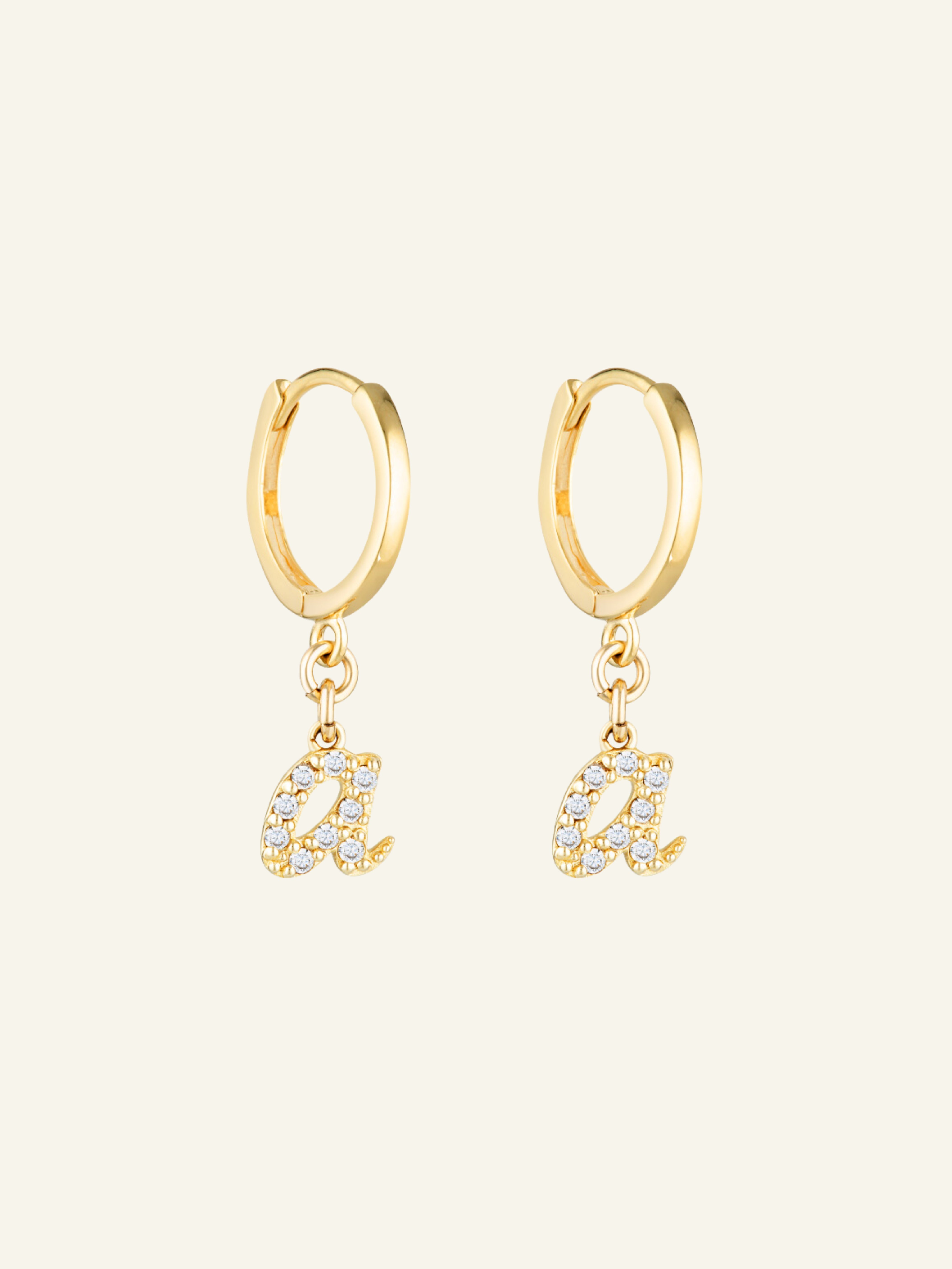 Solid Gold Diamond Initial Hoops