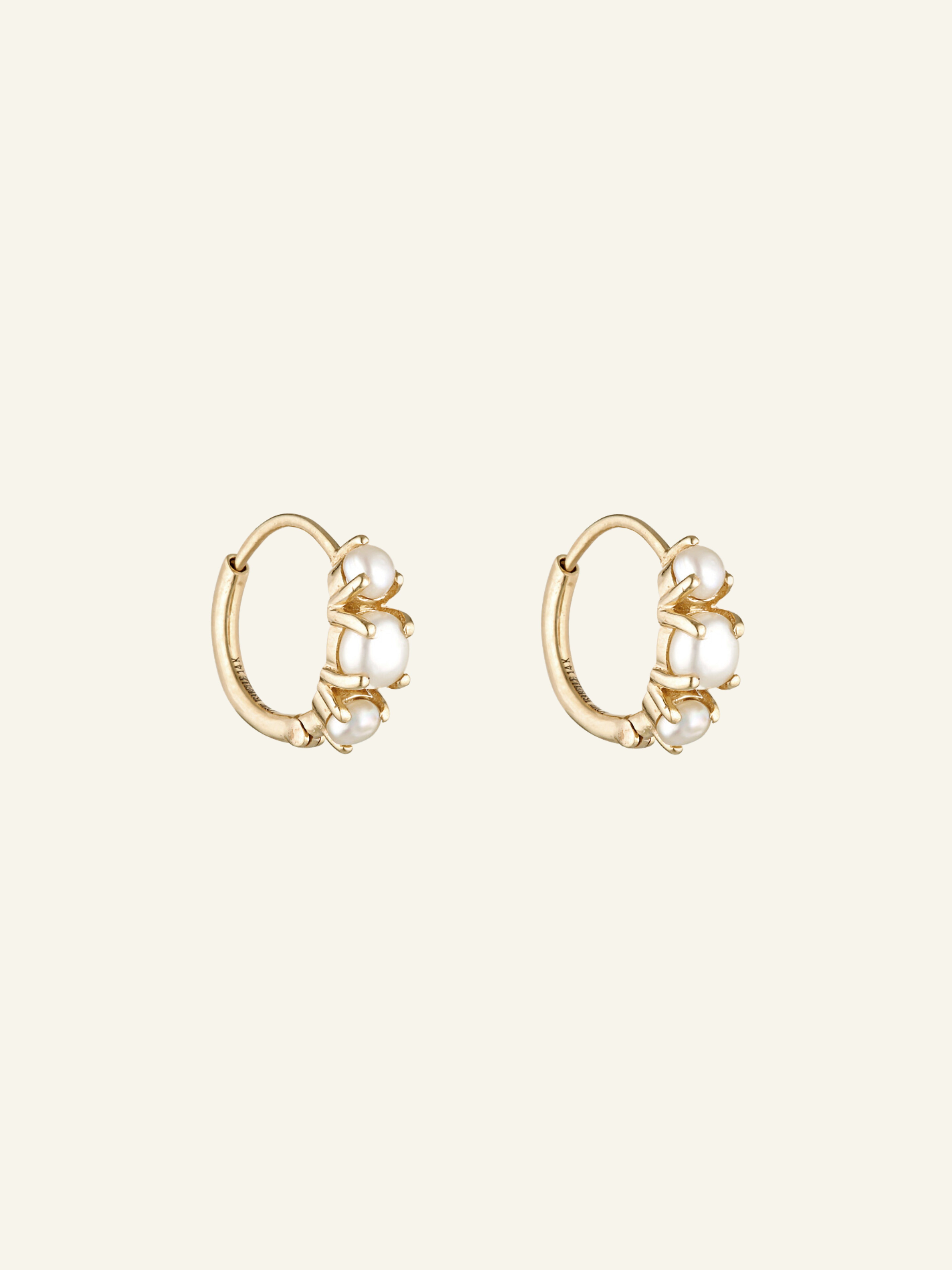 Solid Gold Three Pearl Hoops