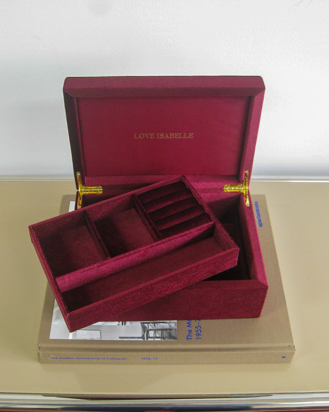 Velvet Jewellery Chest - Warm Red