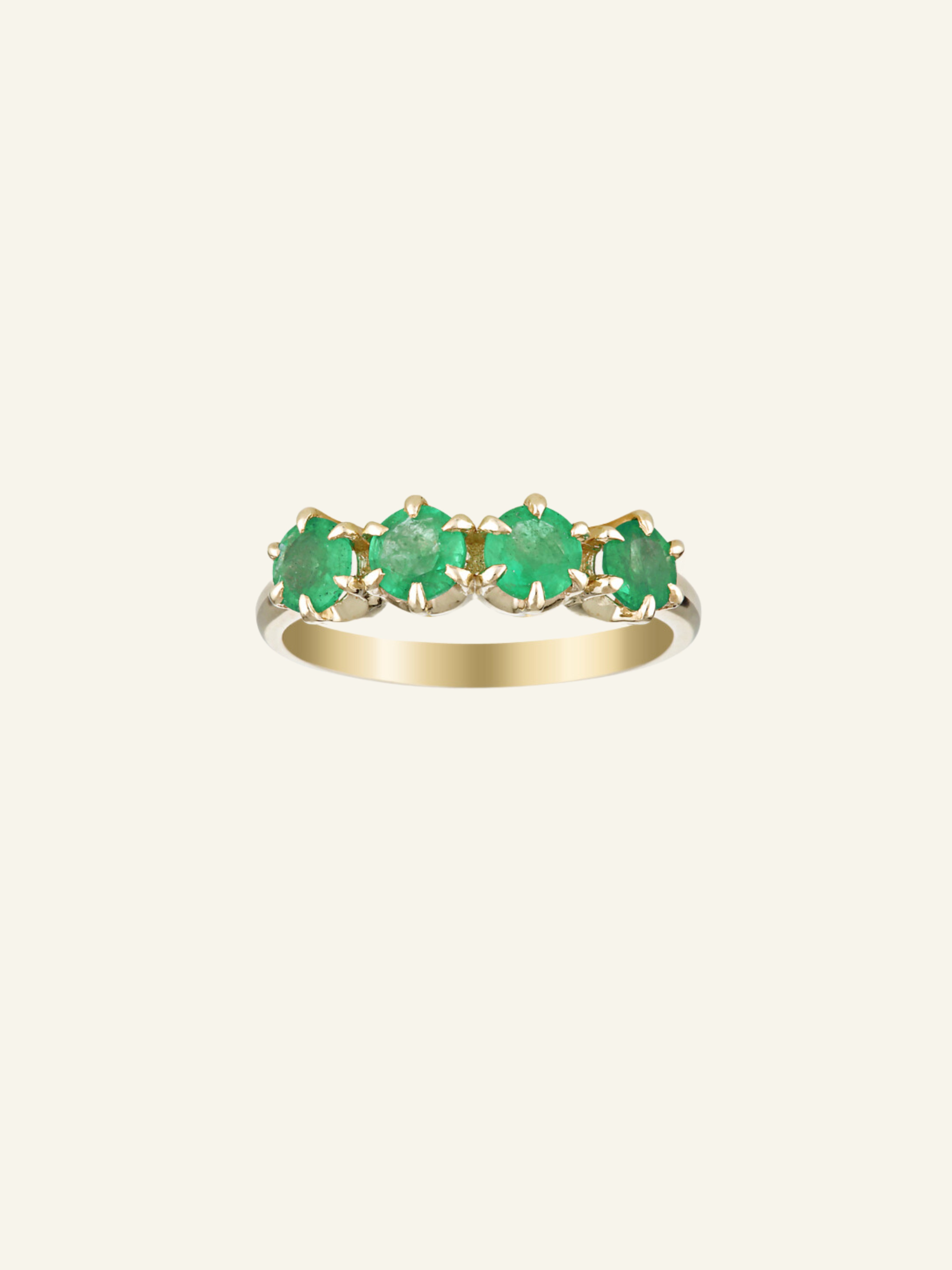 Solid Gold Four Emerald Ring