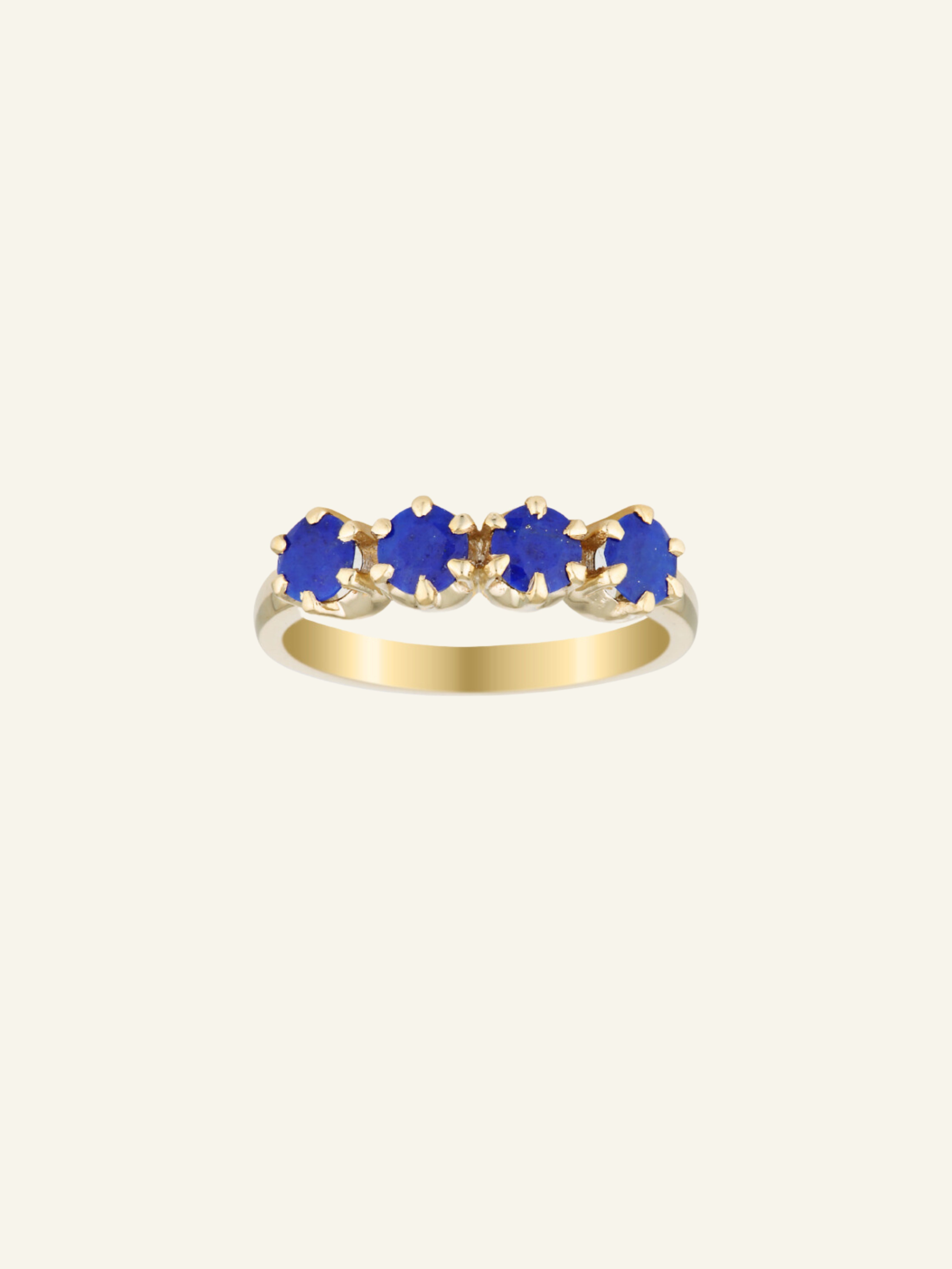 Solid Gold Four Lapis Ring