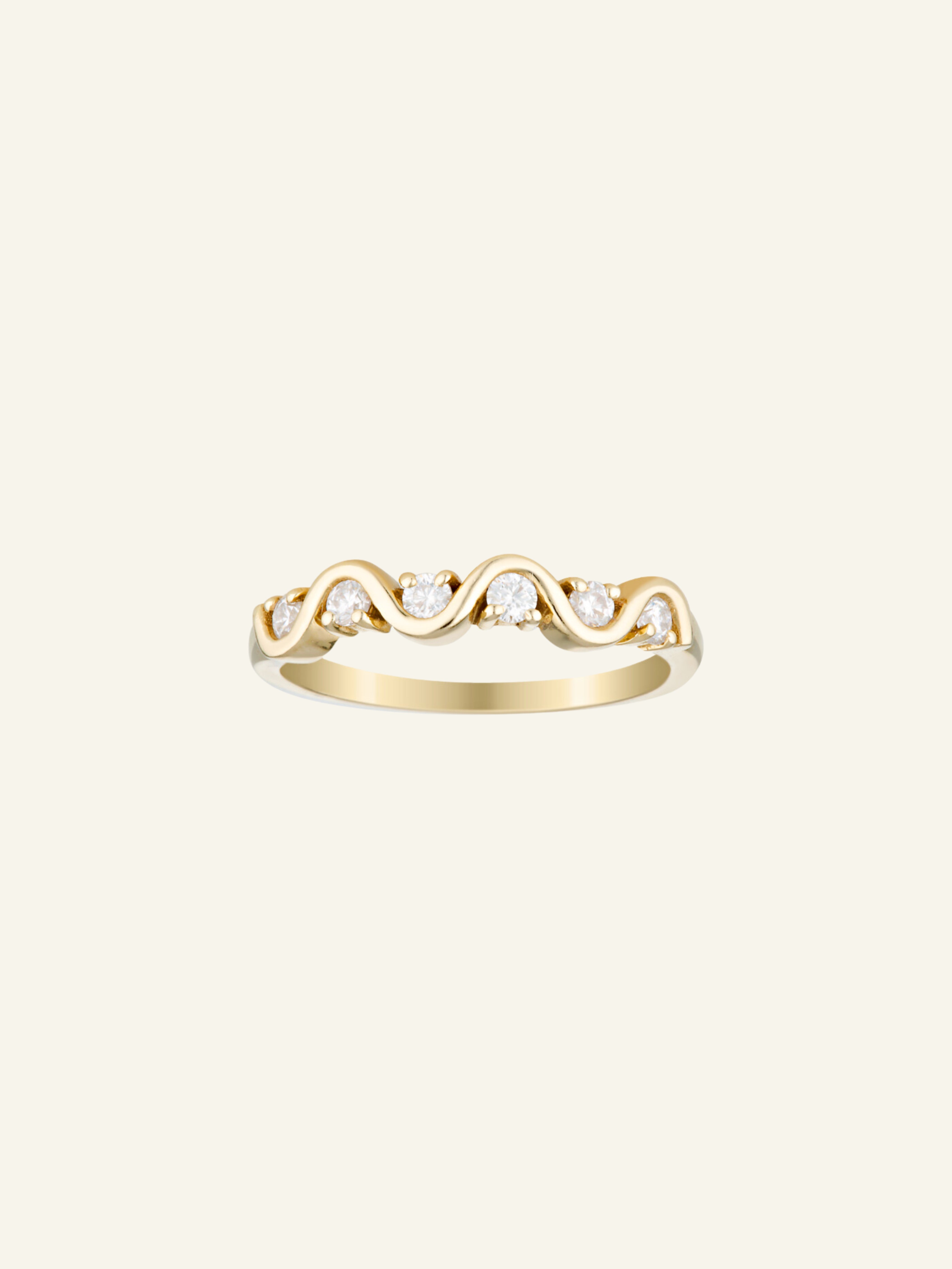 Solid Gold Wave Moissanite Ring