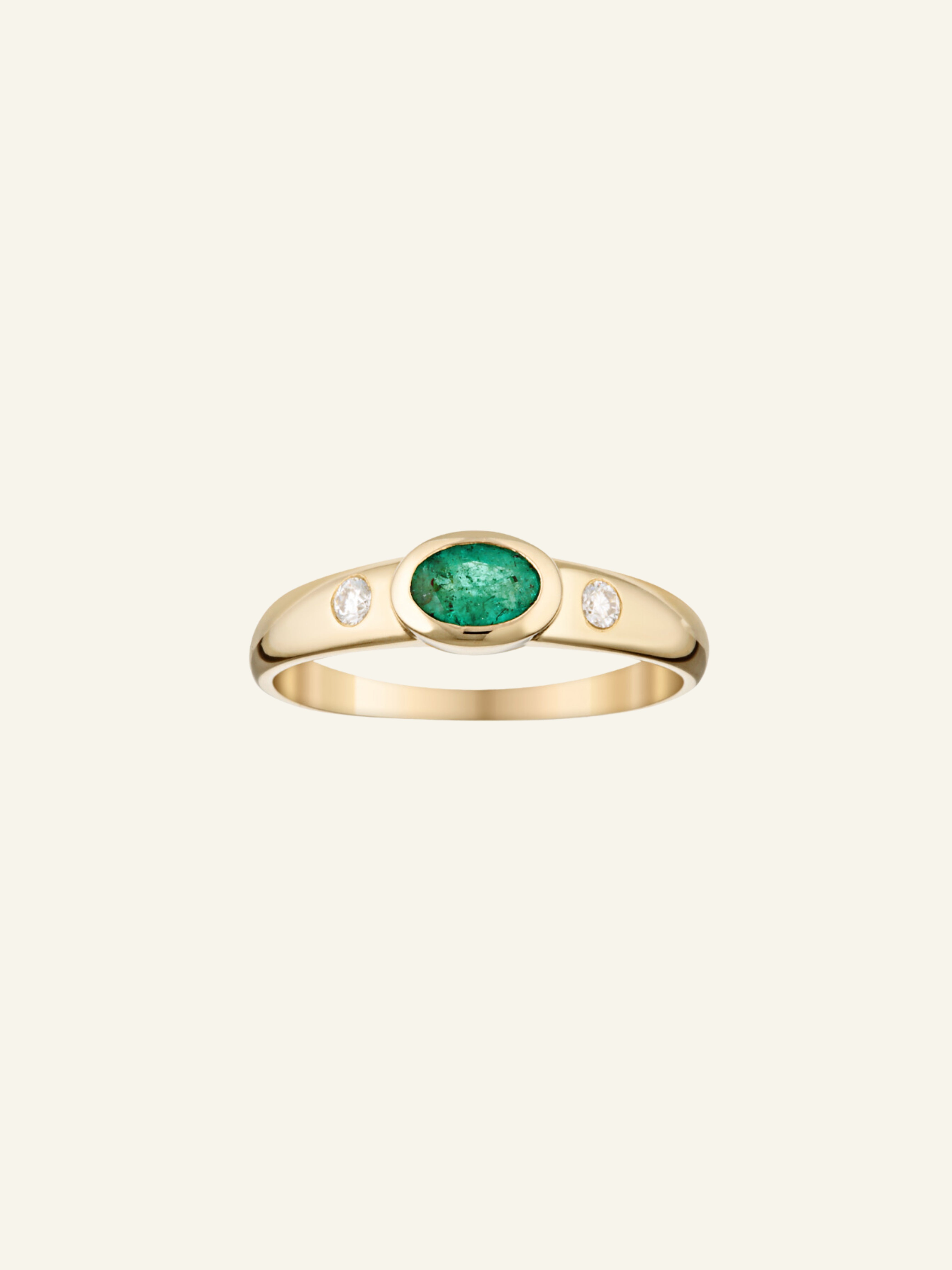 Solid Gold Oval Emerald and Moissanite Ring