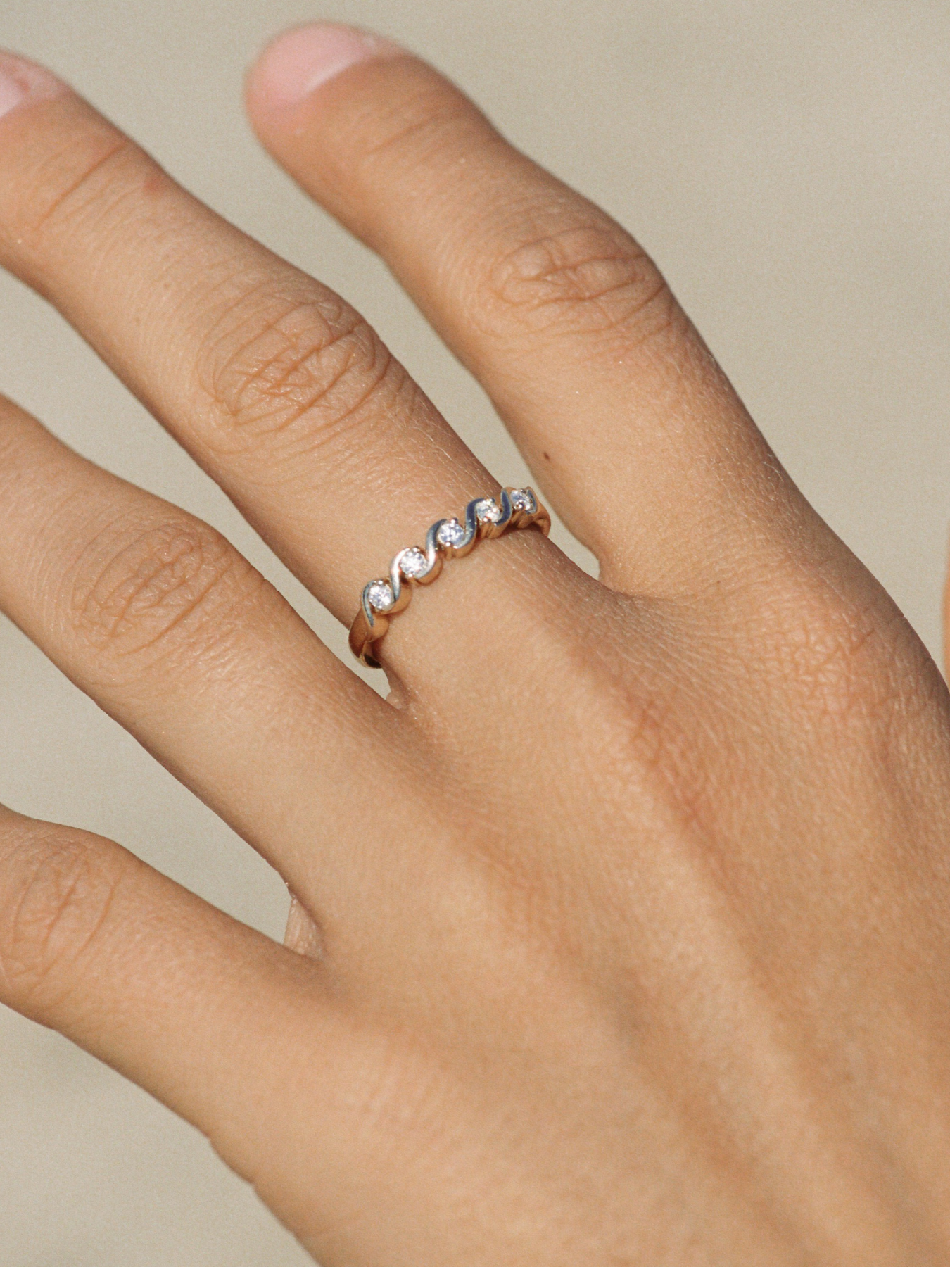 Solid Gold Ripple Moissanite Ring