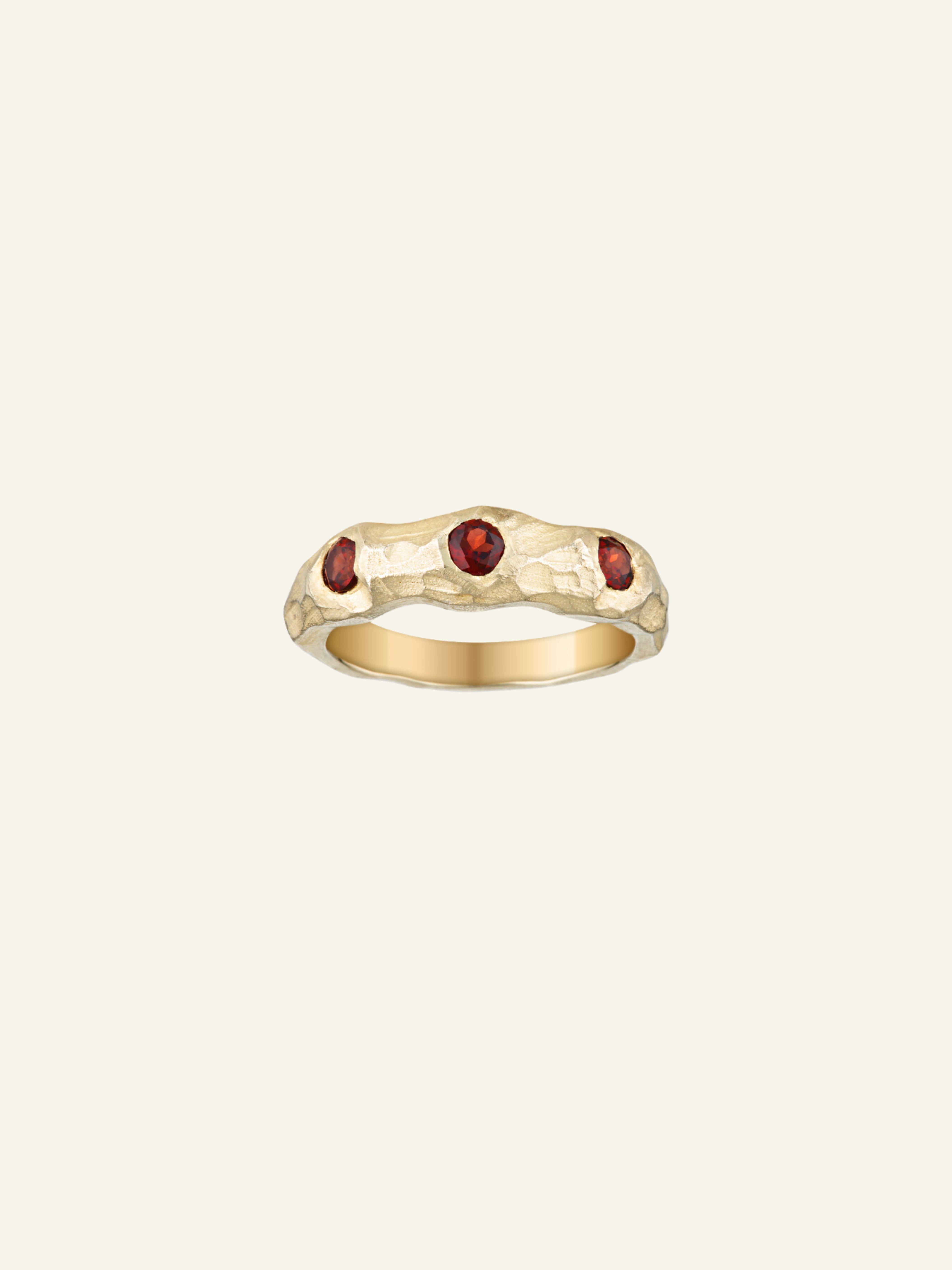 9k Solid Gold Textured Garnet Ring