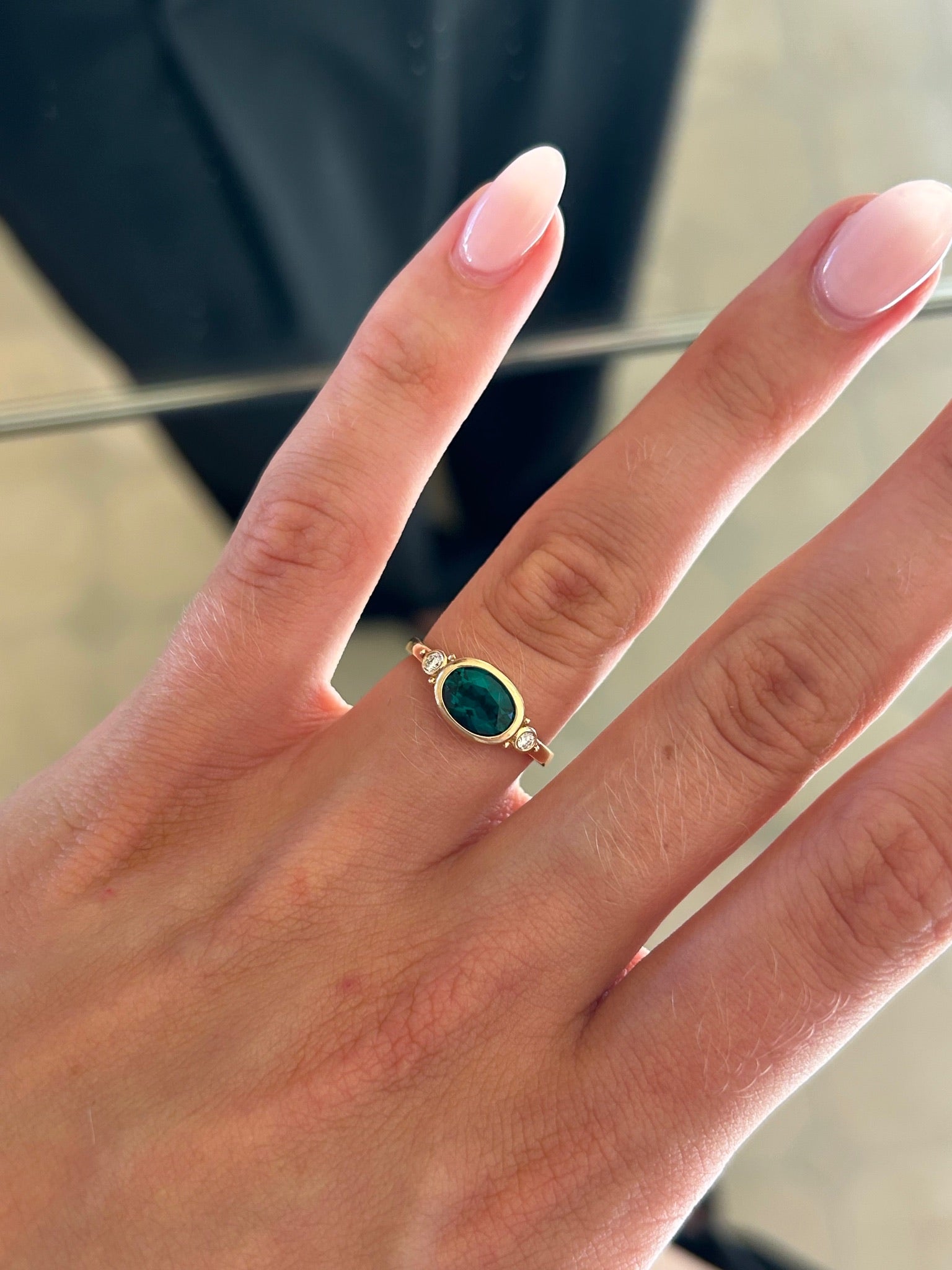 Solid Gold Emerald and Diamond Ring