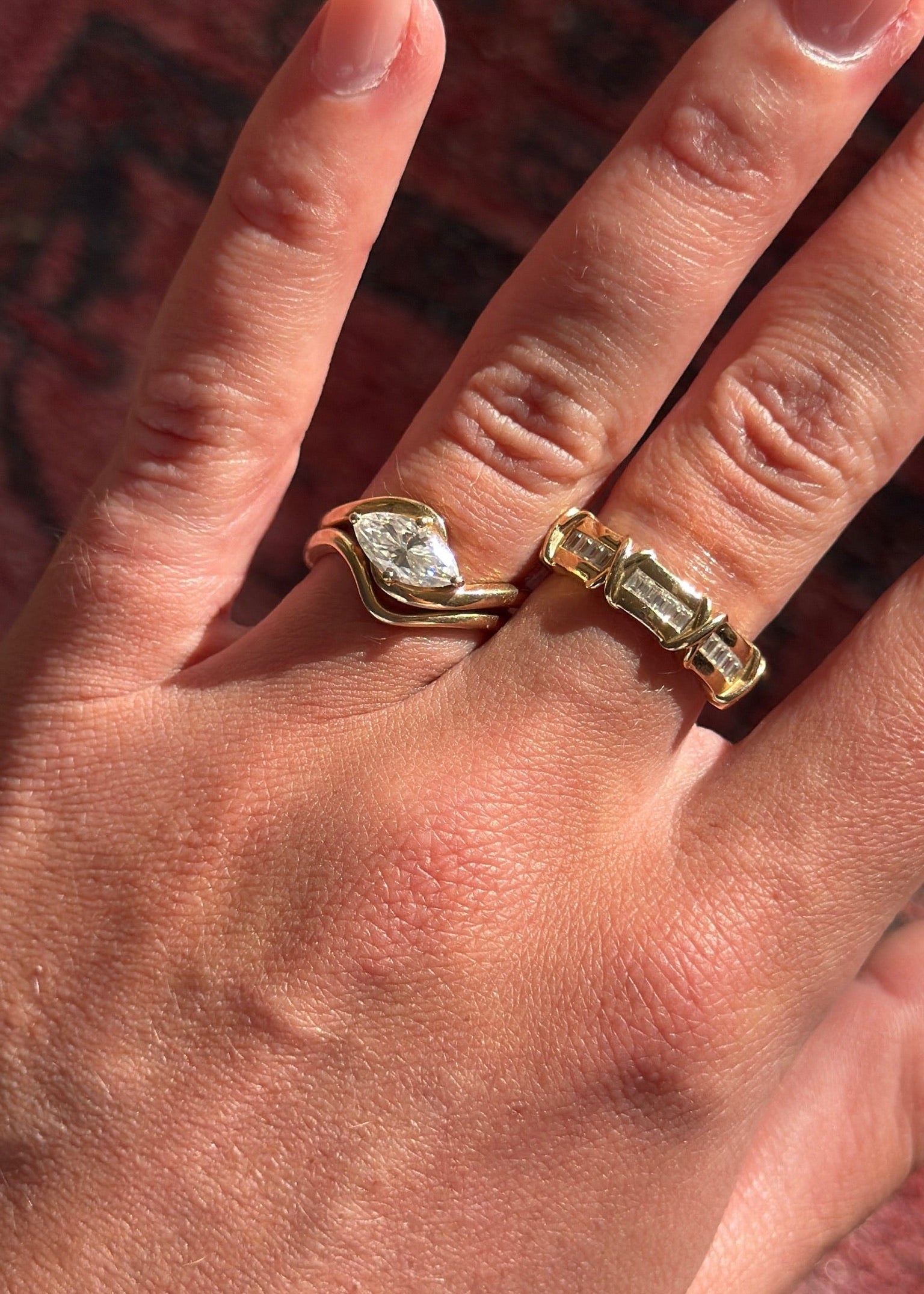 Solid Gold Baguette Crossover Ring
