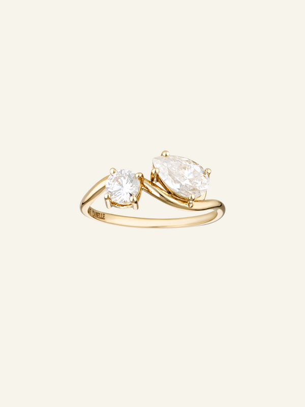 Solid Gold Round and Pear Shaped Moissanite Ring