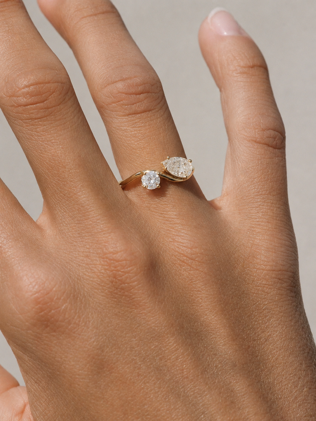 Solid Gold Round and Pear Ring