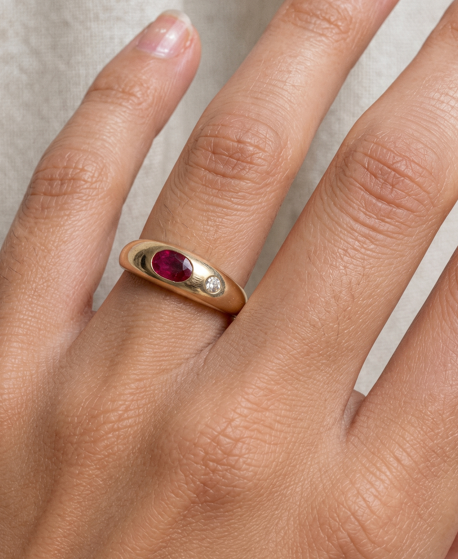 Solid Gold Ruby and Moissanite Dome Ring