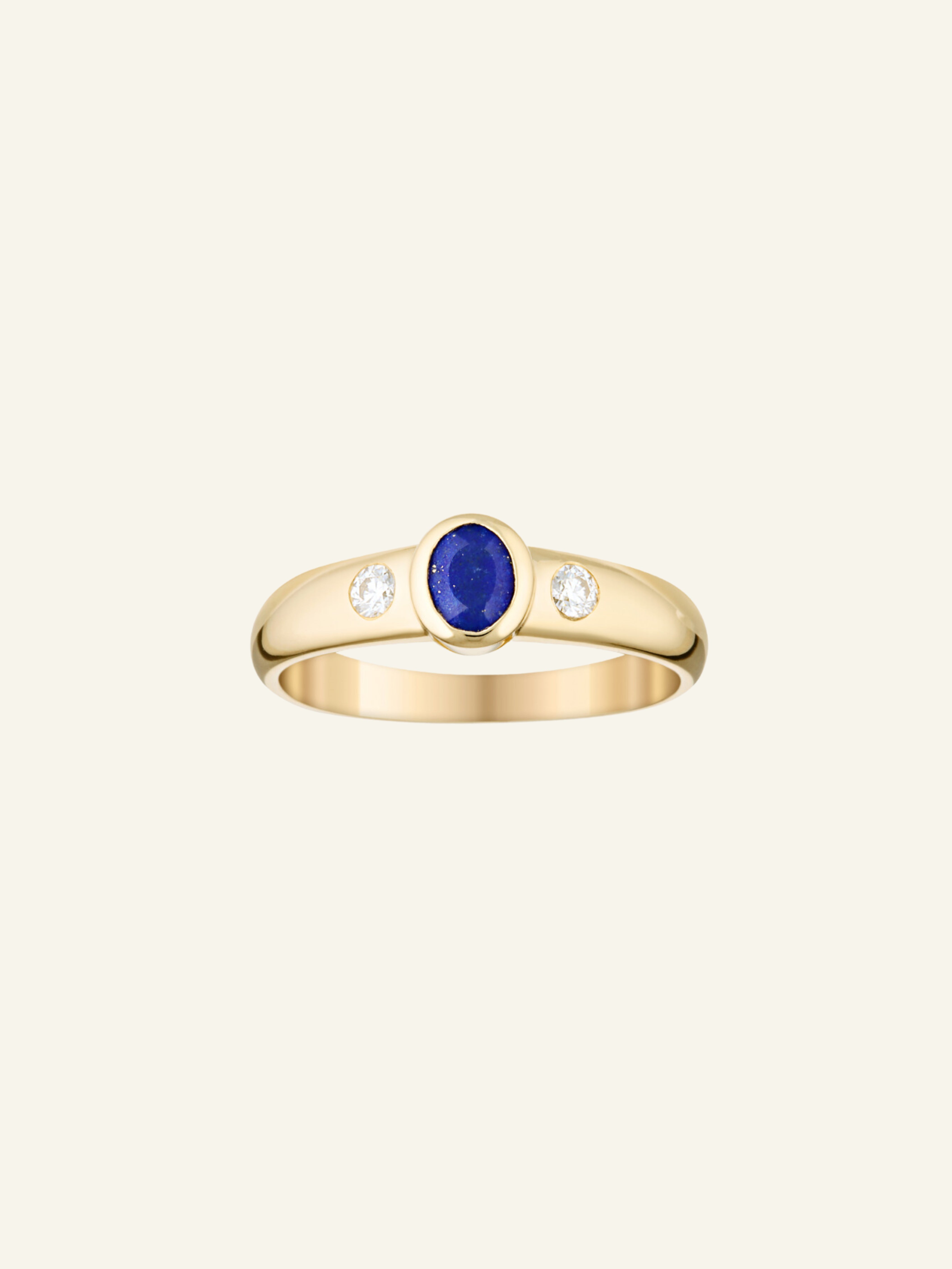 Solid Gold Oval Lapis and Moissanite Ring