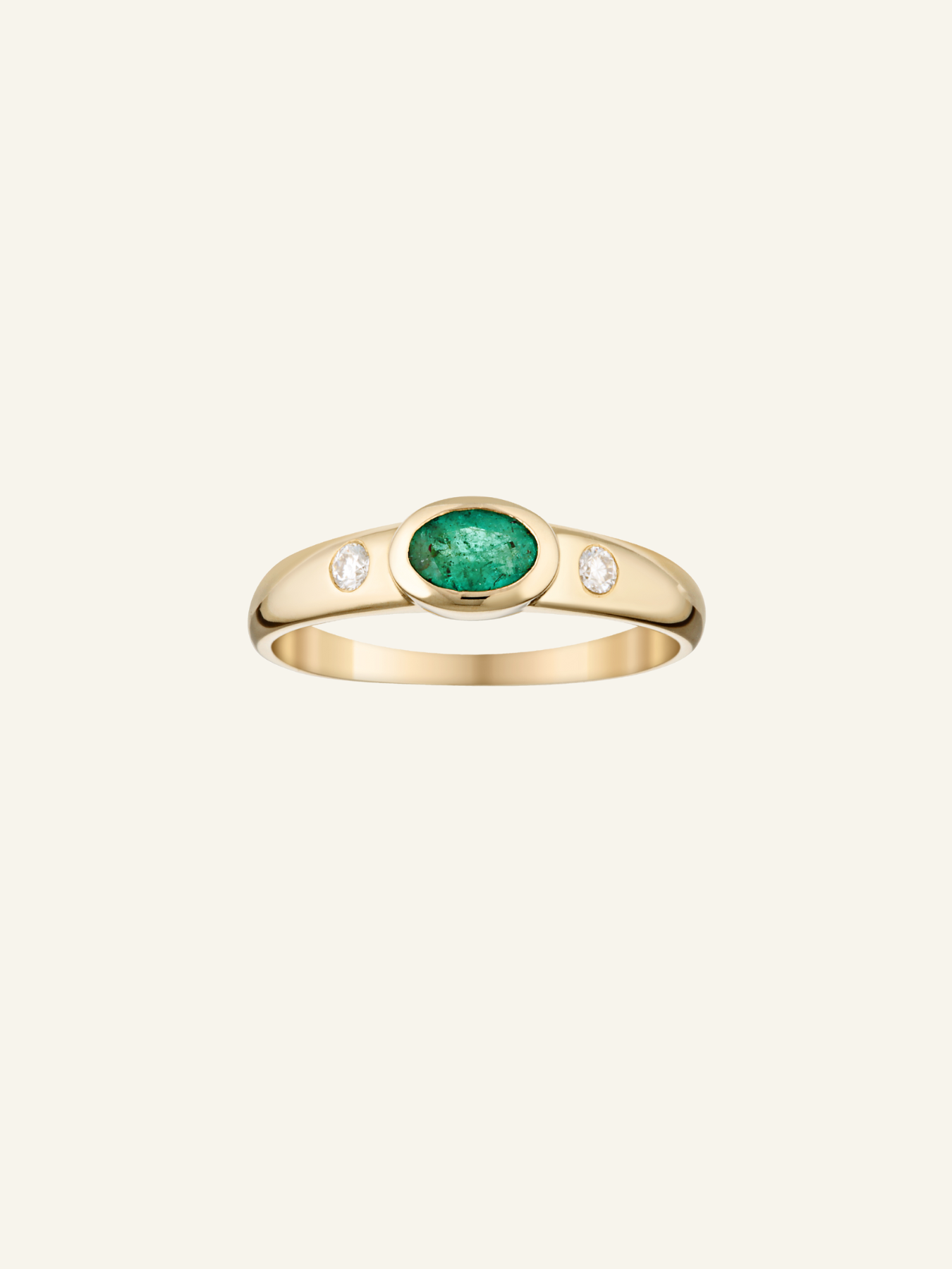 Solid Gold Oval Emerald and Moissanite Ring