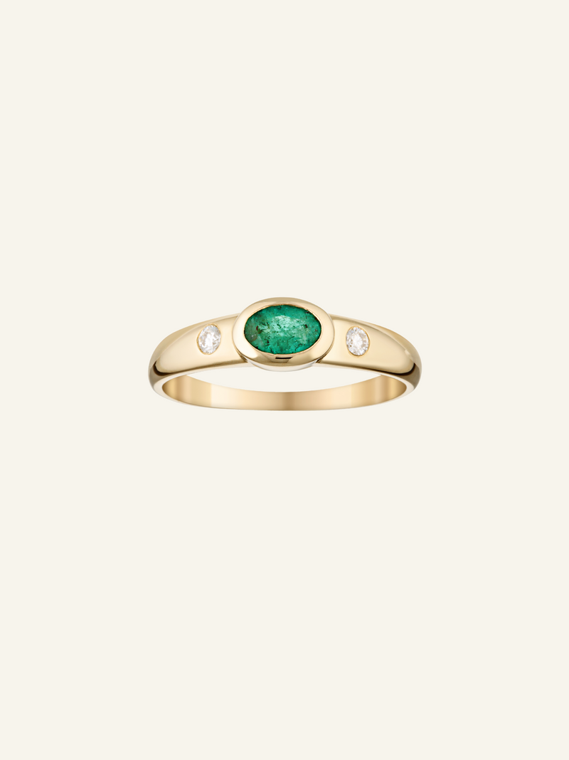 Solid Gold Oval Emerald and Moissanite Ring