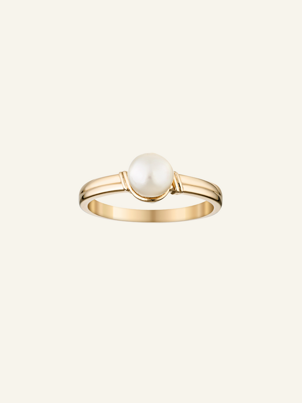 Solid Gold Twist Pearl Ring