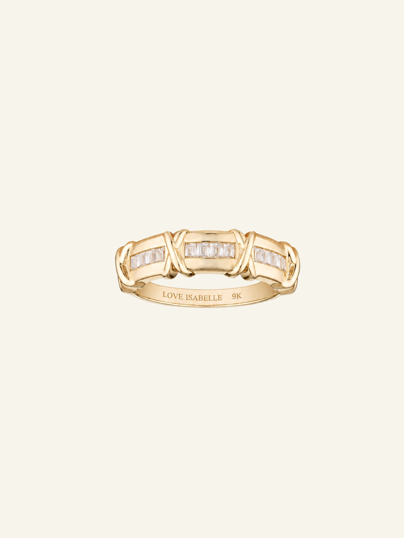 Solid Gold Baguette Crossover Ring