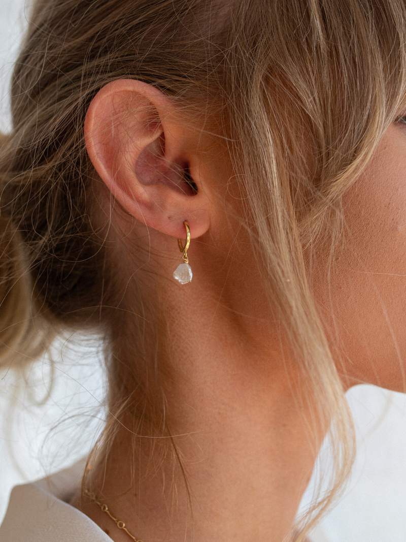 Solid Gold Pearl Hoops