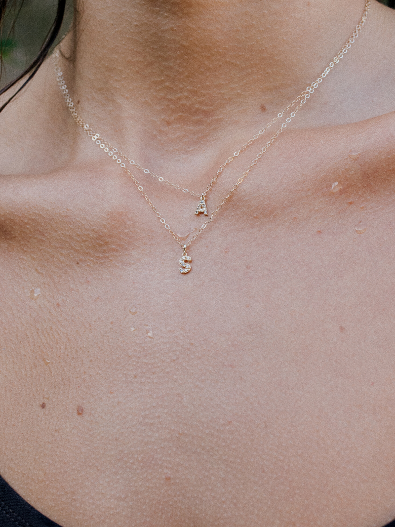 Solid Gold Diamond Initial Hoops 14k huggie stackers Love