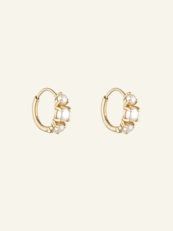 Solid Gold Three Pearl Hoops