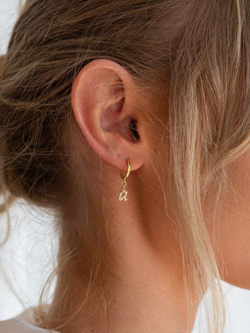 Solid Gold Diamond Initial Hoops