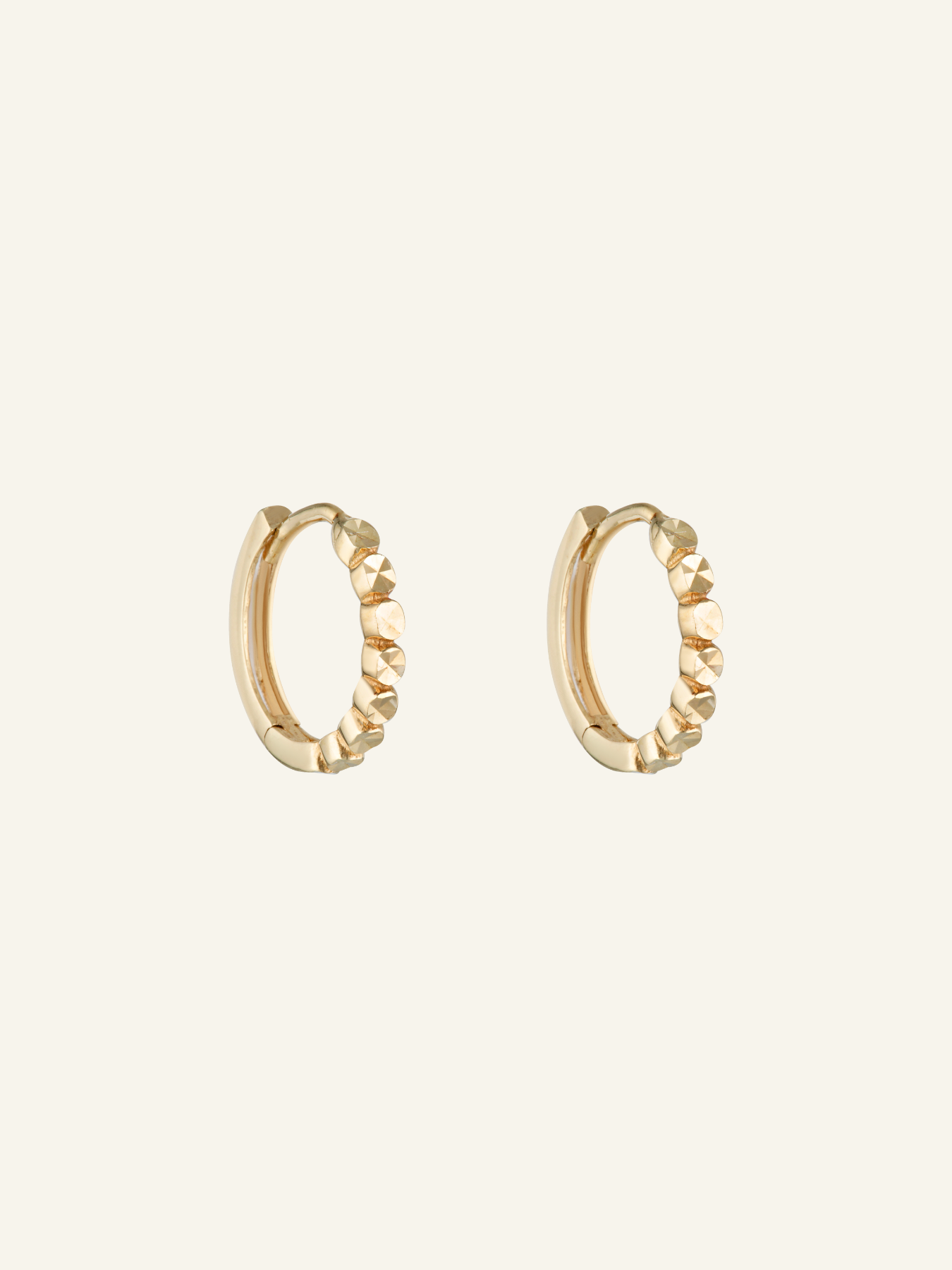 Solid Gold Beaded Hoops