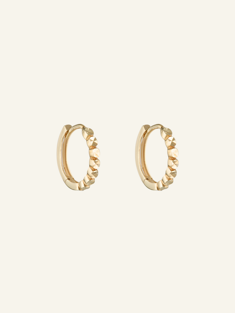 Solid Gold Beaded Hoops