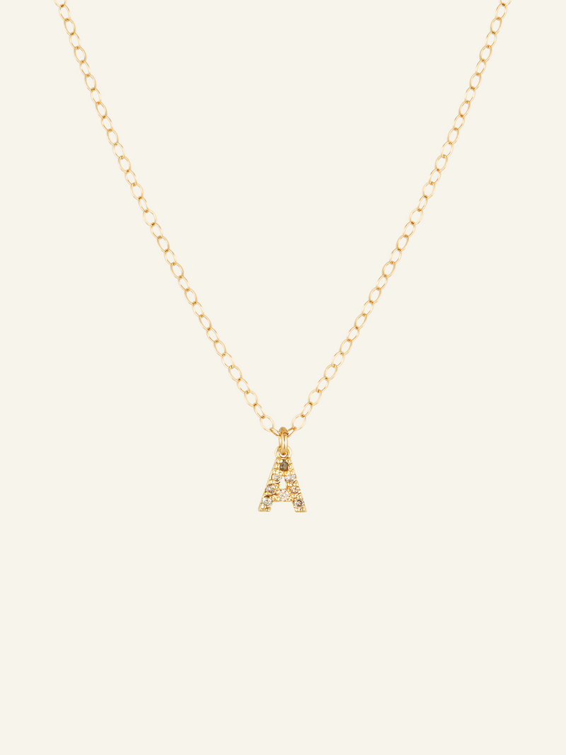 Solid Gold Diamond Initial Necklace